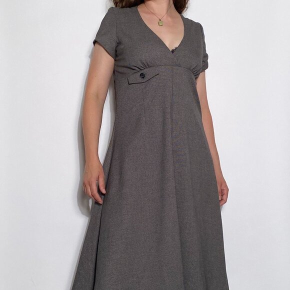 Vintage Handmade FAUX WRAP Empire Waist Retro Midi Dress! Large - Picture 2 of 9